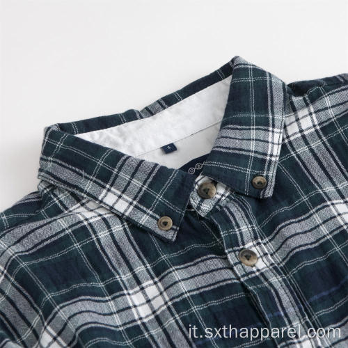 Camicia a maniche lunghe da uomo in cotone a quadri con colletto